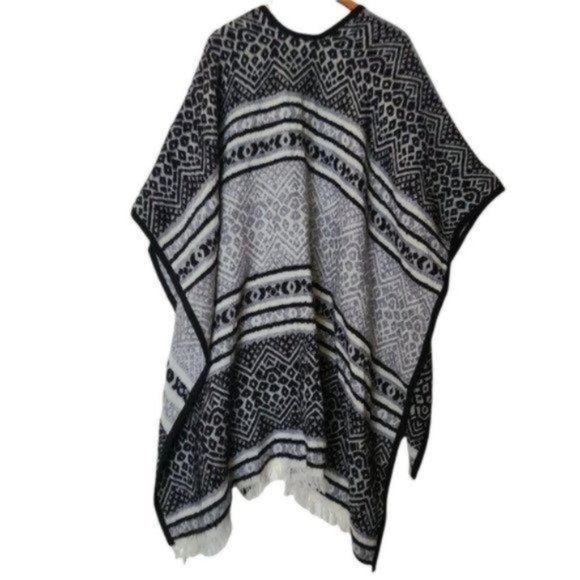 Michael‎ Stars Textured Ruana Poncho Black White Gr - Picture 4 of 12